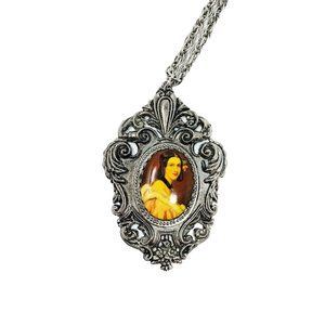 Vintage Portrait Necklace Silver Large Chunky Pendant Necklace